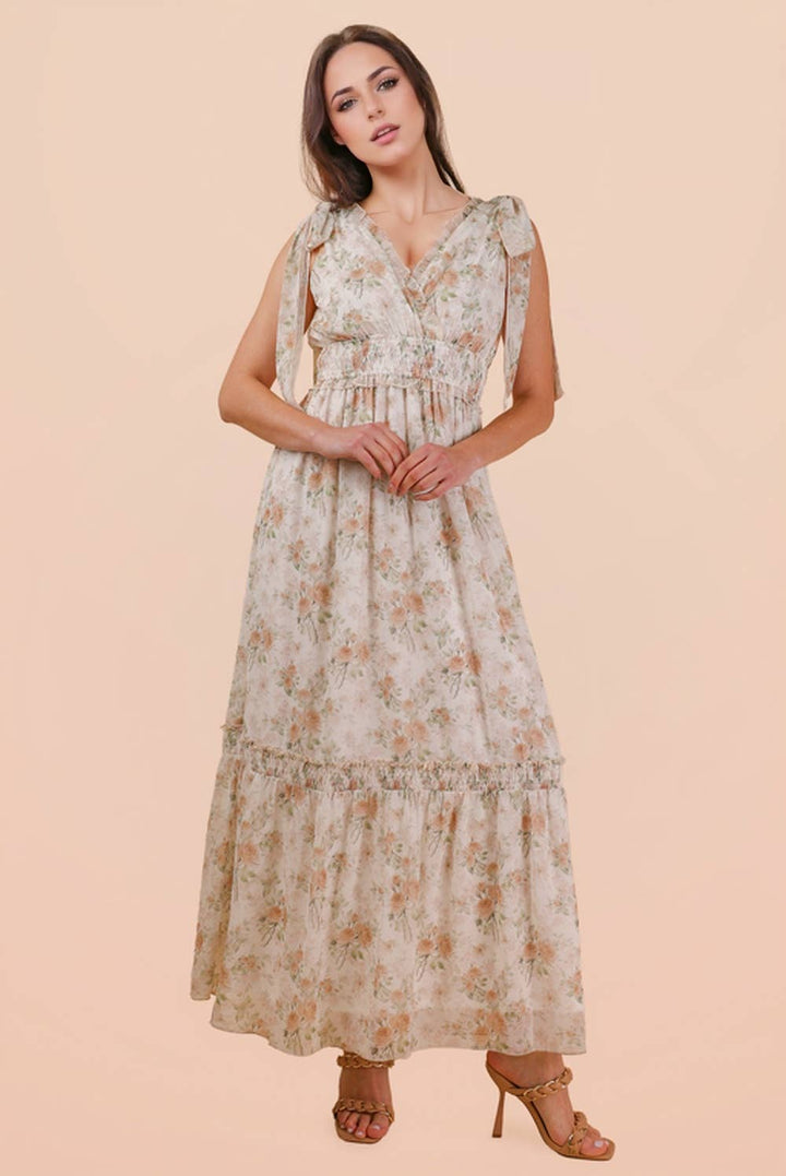 Floral Blue Printed Shoulder Strap Midi Dress