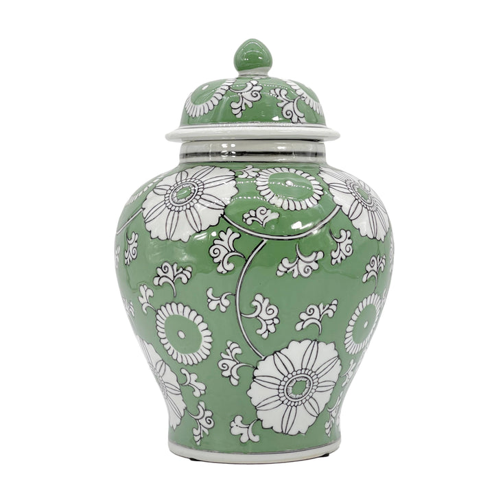 Floral Chinoiserie Ceramic Ginger Jar 12"
