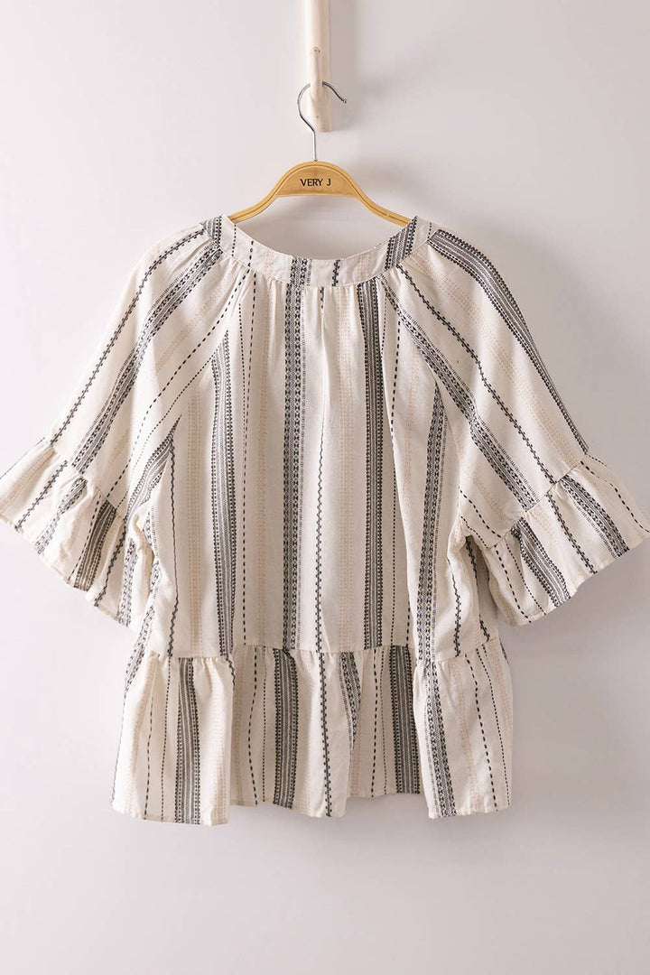 Striped Half Bell Sleeve Blouse Top