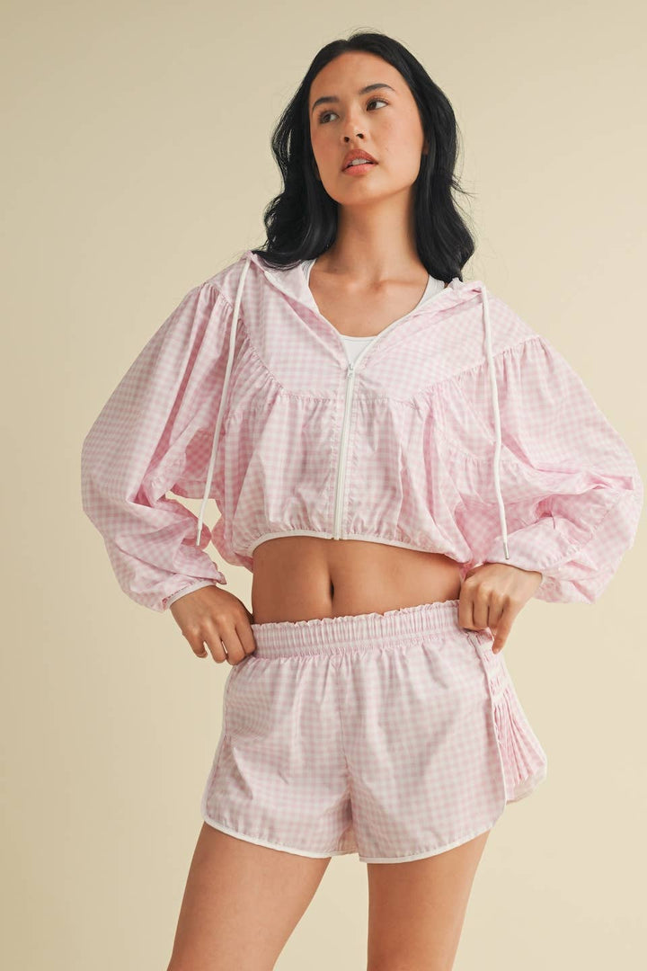 Lightweight Gingham Print Jacket Blue