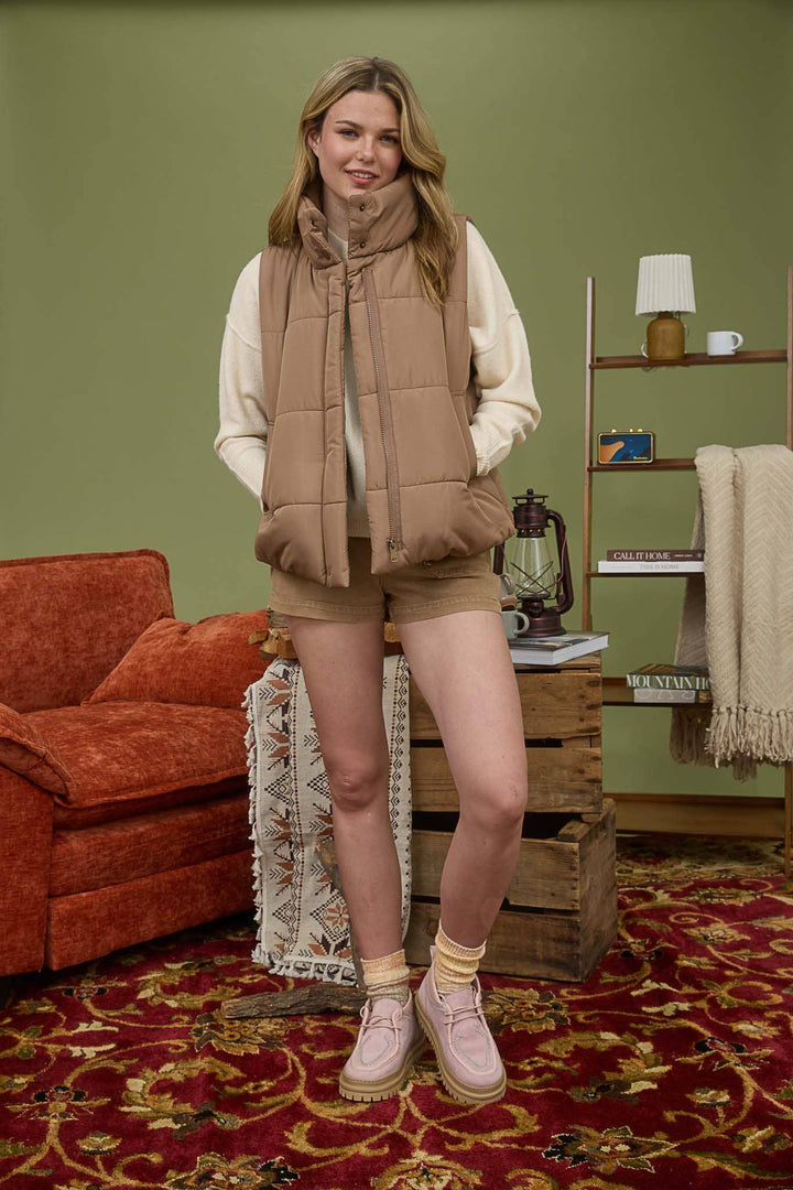SOLID ZIP UP PUFFER VEST