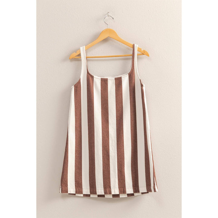 DZ25E182-Striped Square Neck Woven Mini Dress