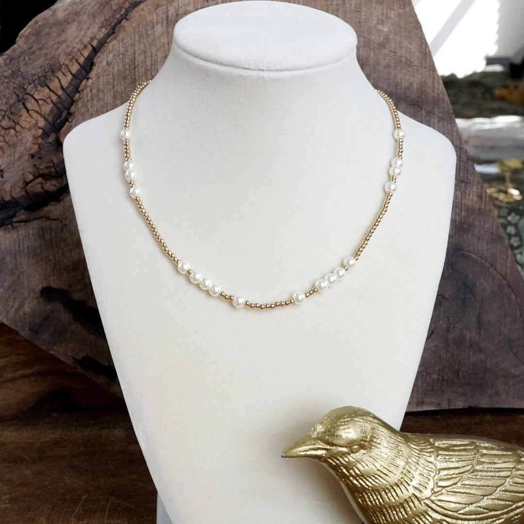Short Dainty Necklace - Pearls and Ball Beads