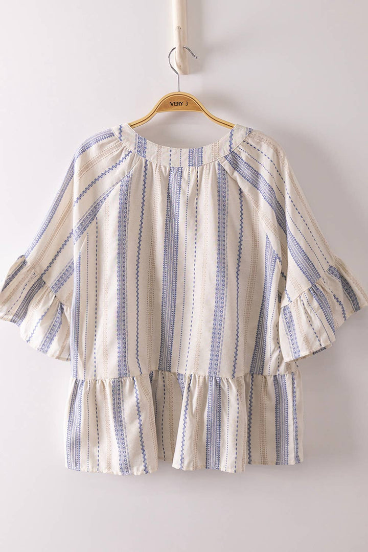 Striped Half Bell Sleeve Blouse Top