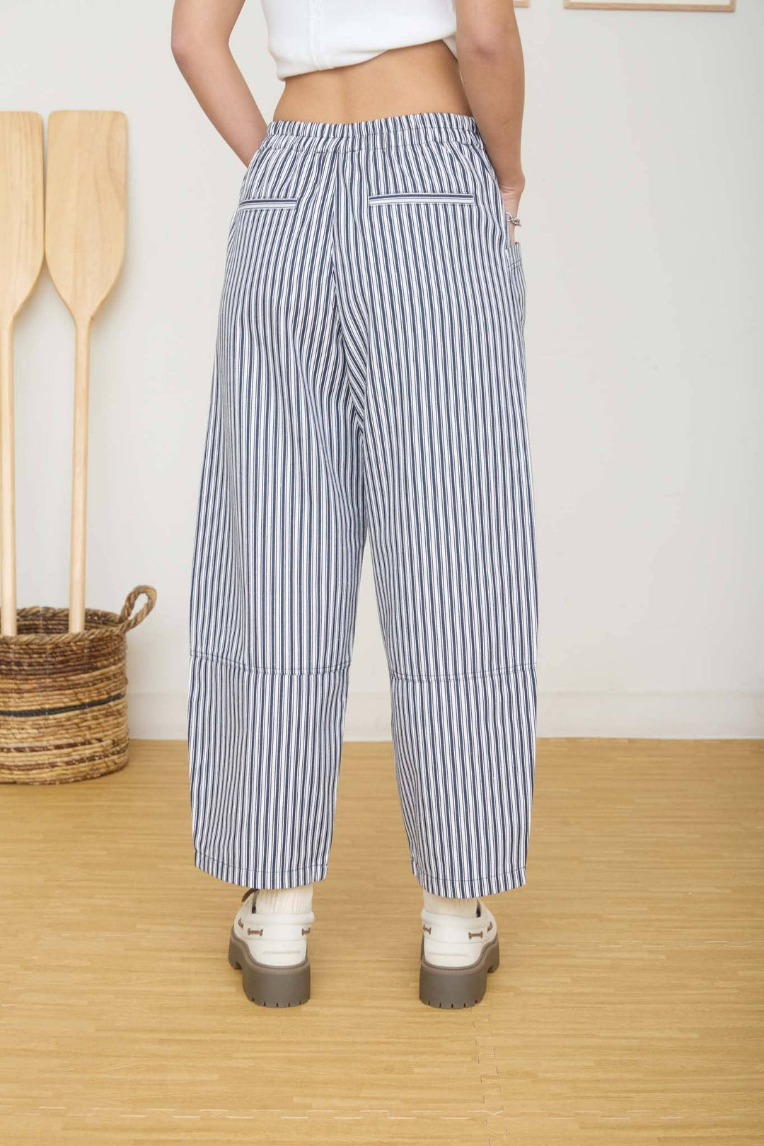 STRIPE POCKET DETAIL WIDE LEG PANTS Berry