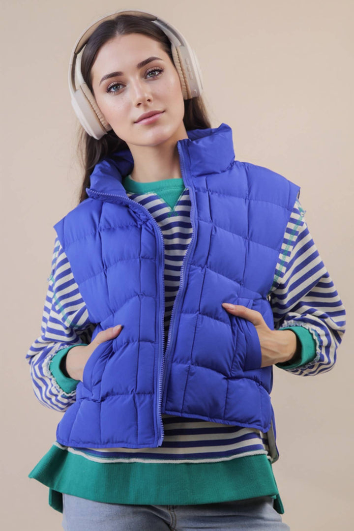 NJ90282-Solid & Leopard Puffer Padded Warm Vest