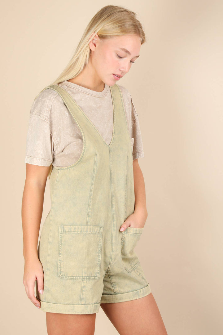 NP70785-Washed Denim Casual Romper