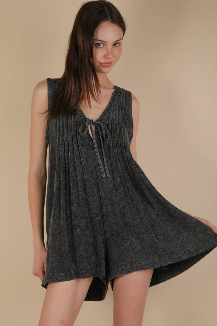 NP70876-Mineral Washed Pleated Romper