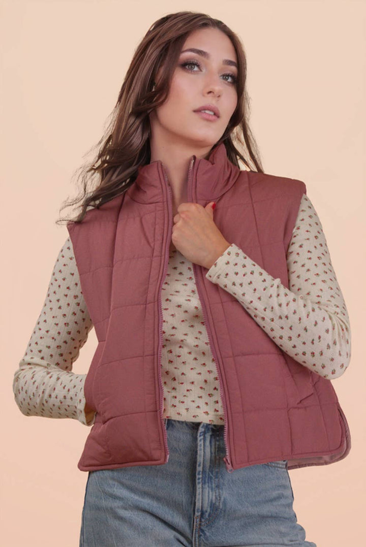 NJ90282-Solid & Leopard Puffer Padded Warm Vest