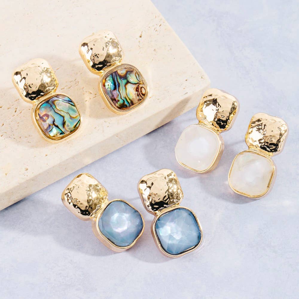Multi Texture Square Stone Drop Earrings
