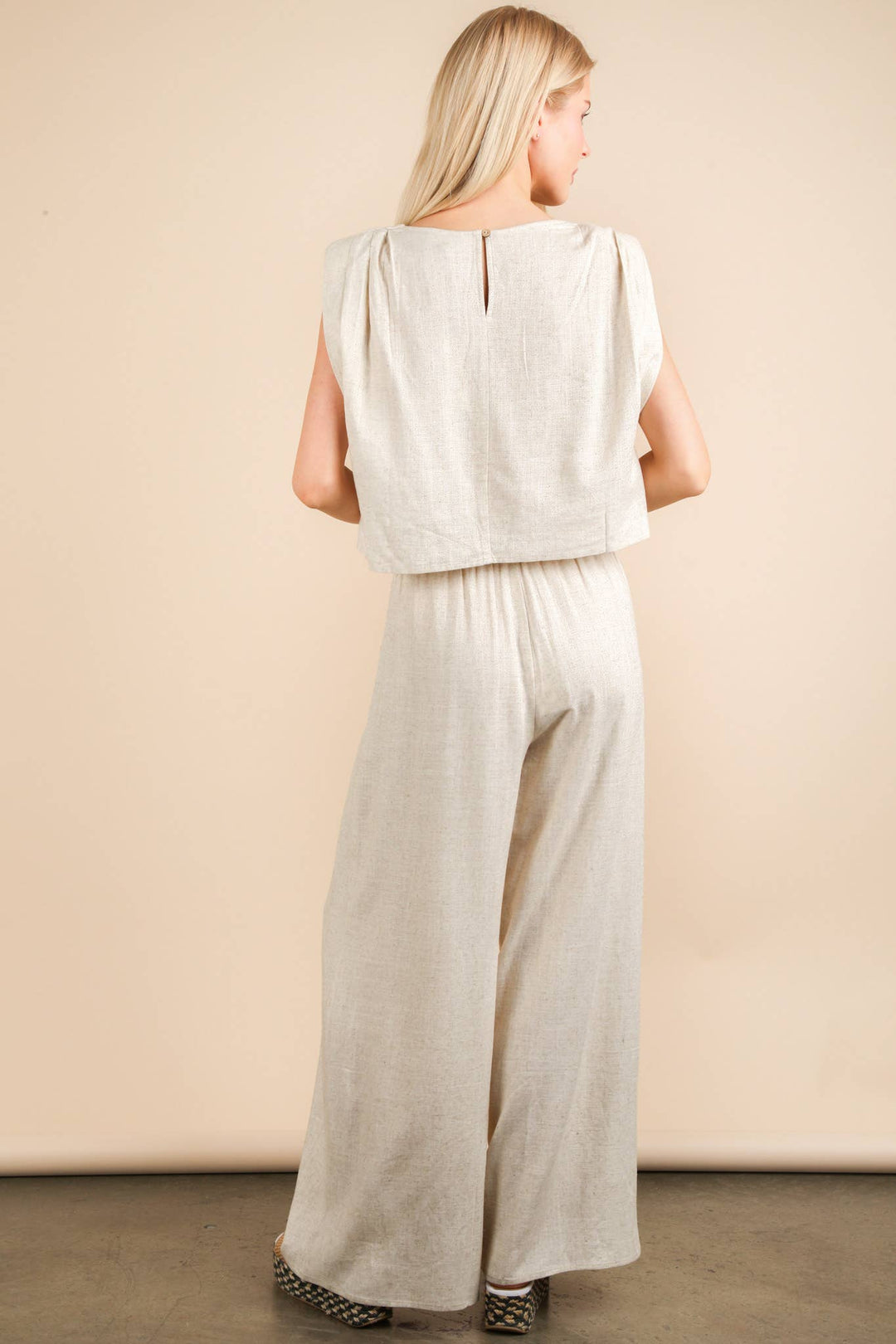 NT12090SET-Solid Woven Top & Pants Set