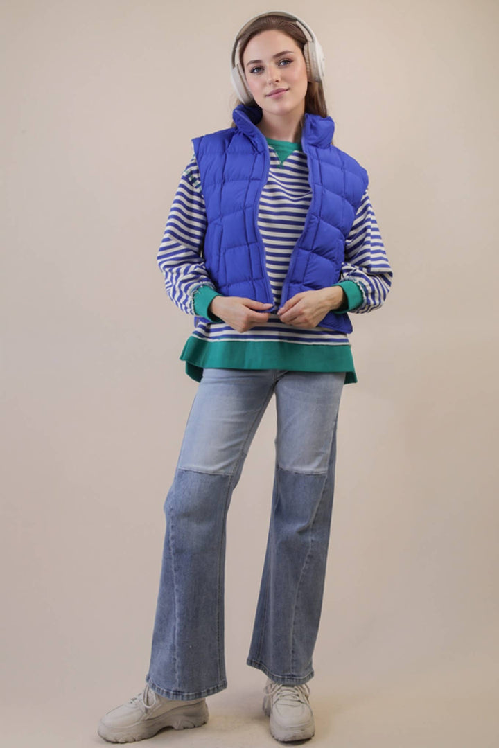 NJ90282-Solid & Leopard Puffer Padded Warm Vest