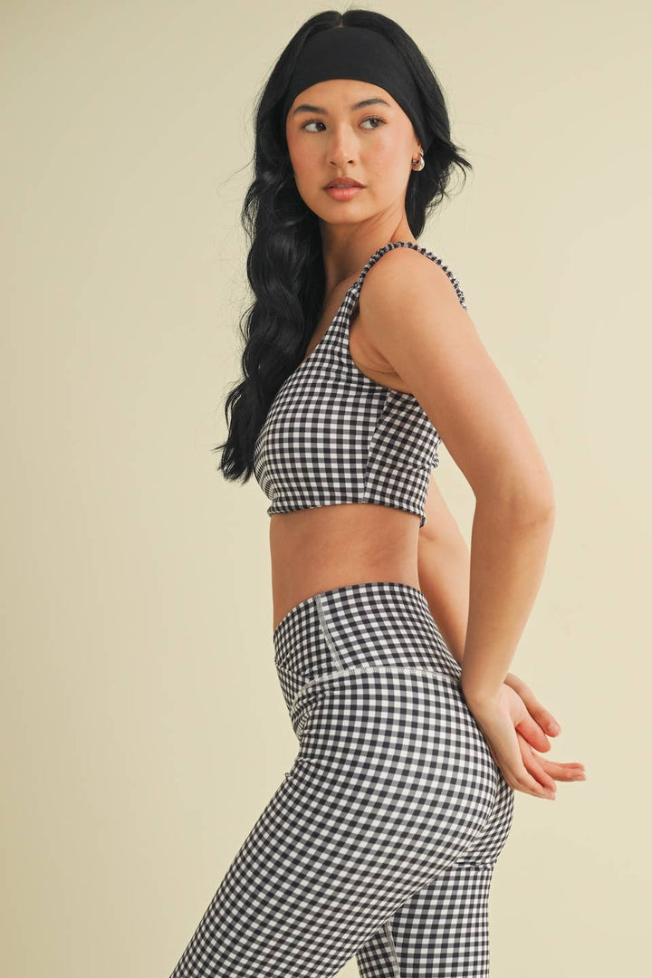 Gingham Print Ruched Bra Top