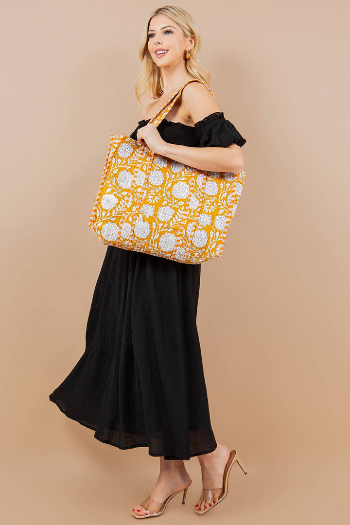 Yellow Floral Quilted Tote Bag