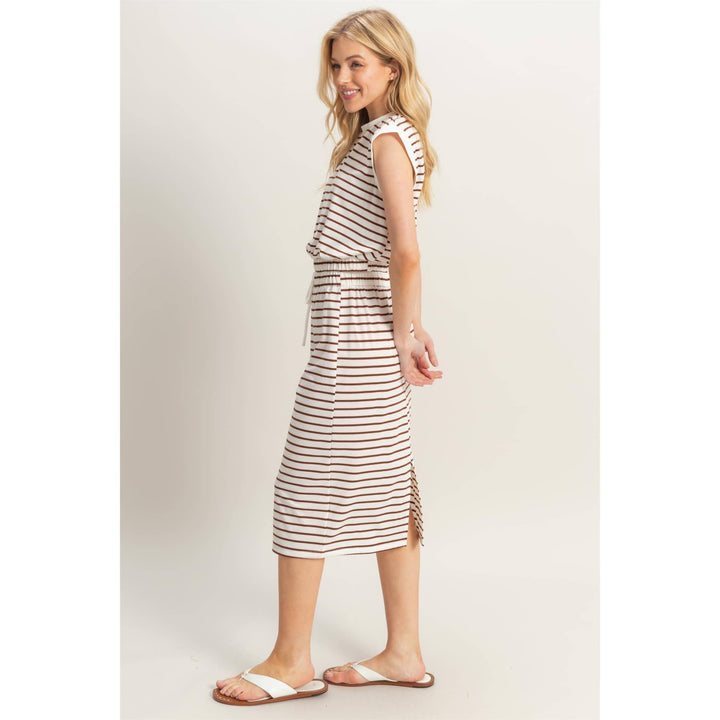 HF25C459-SET-Striped Top And Midi Skirt Knit Set