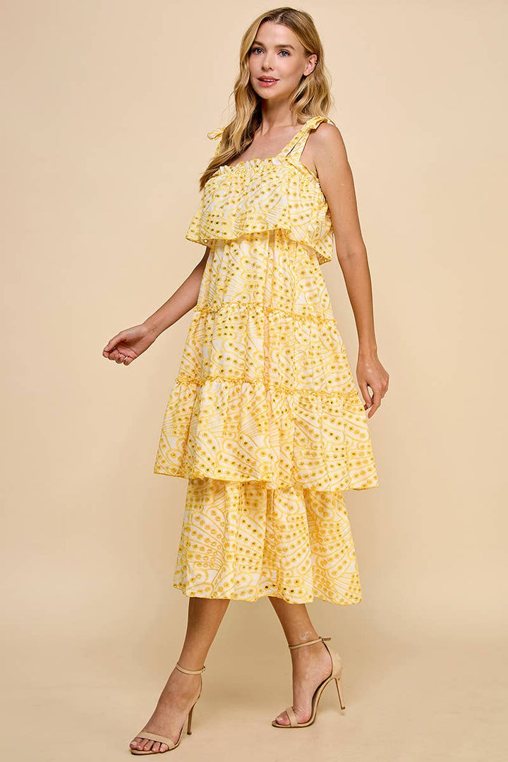 CD04704-Printed Ruffle Tiered Midi Dress