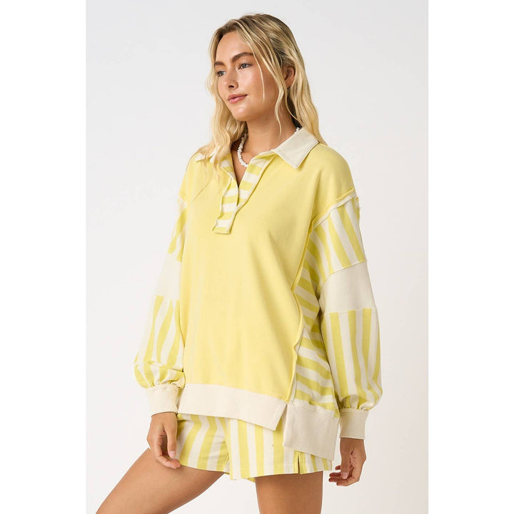 STRIPED COLORBLOCK RUGBY PULLOVER AND SHORTS SET