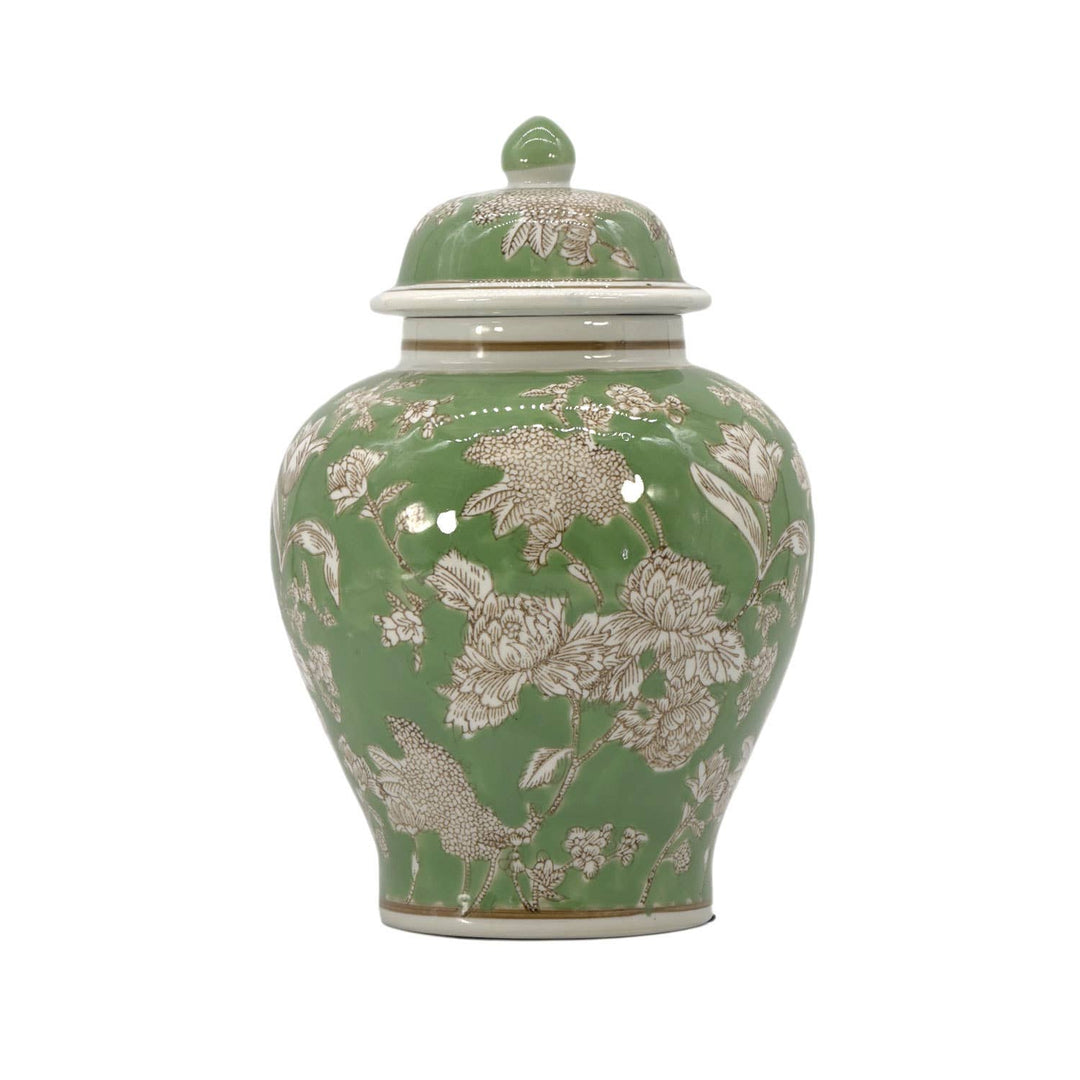 Floral Chinoiserie Ceramic Ginger Jar 12"