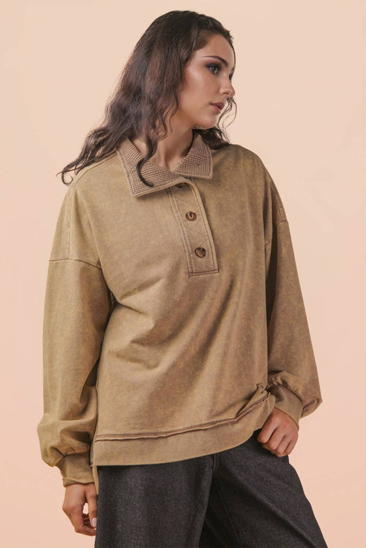 Very J Mock Neck Mineral Washed Knit Top