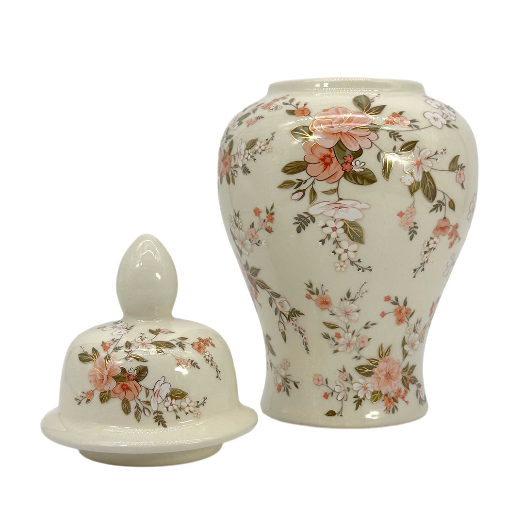 Floral Chinoiserie Ceramic Ginger Jar 12"