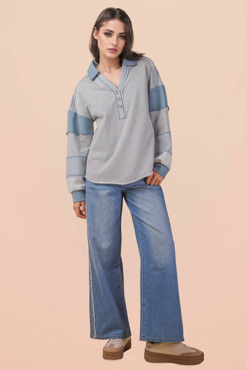 Very J Color Block Oversized Casual Knit Top