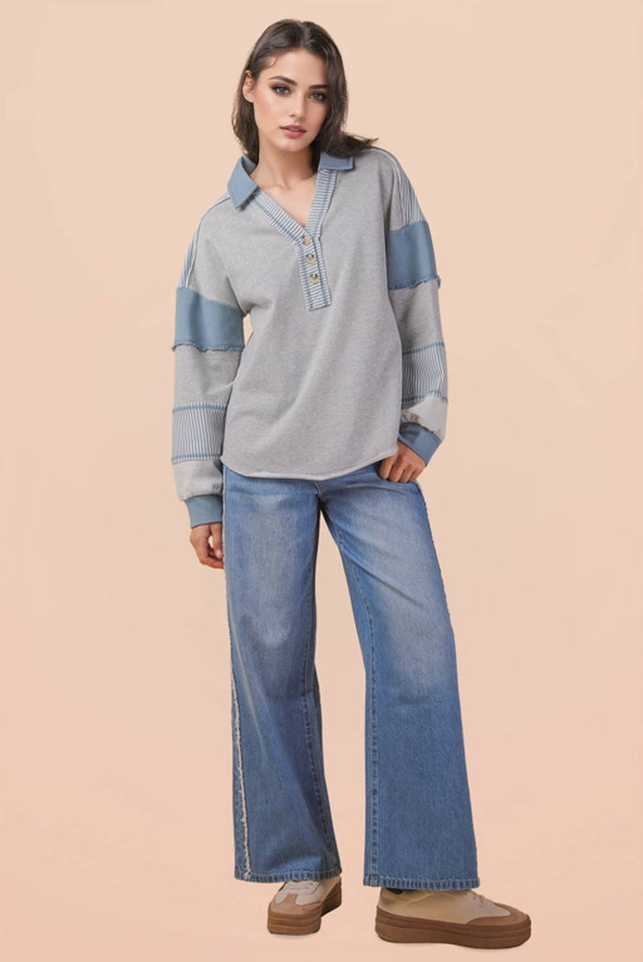 Very J Color Block Oversized Casual Knit Top