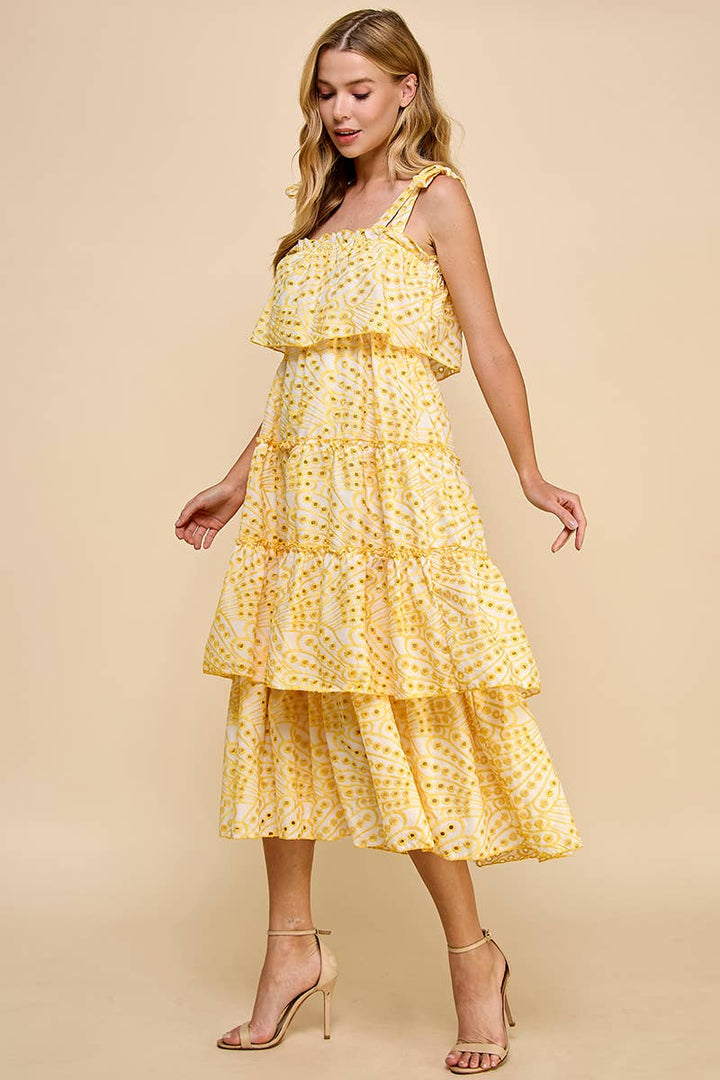 CD04704-Printed Ruffle Tiered Midi Dress