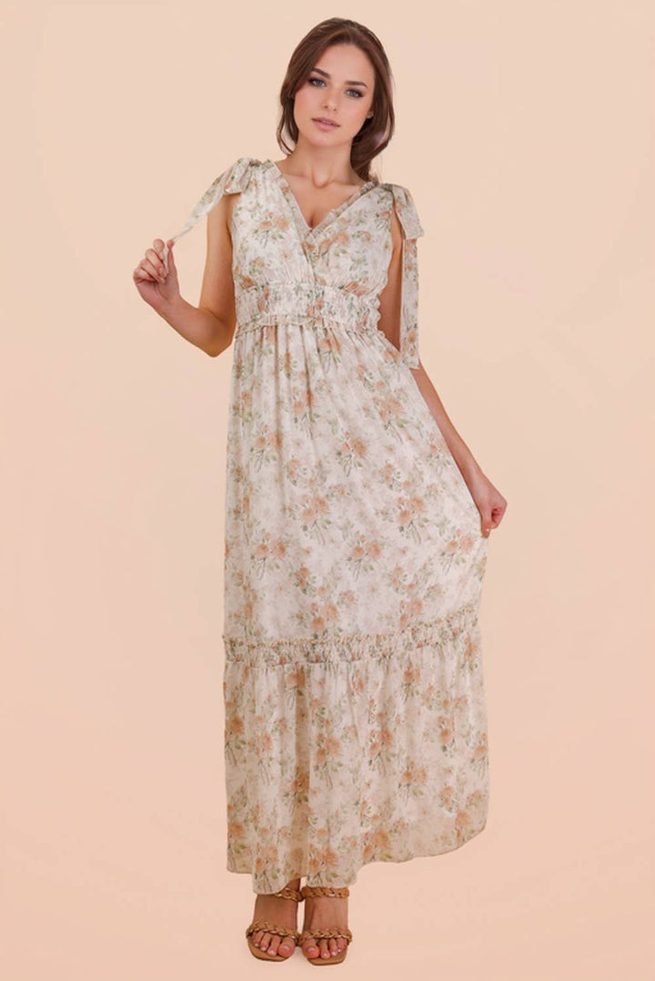 Floral Blue Printed Shoulder Strap Midi Dress