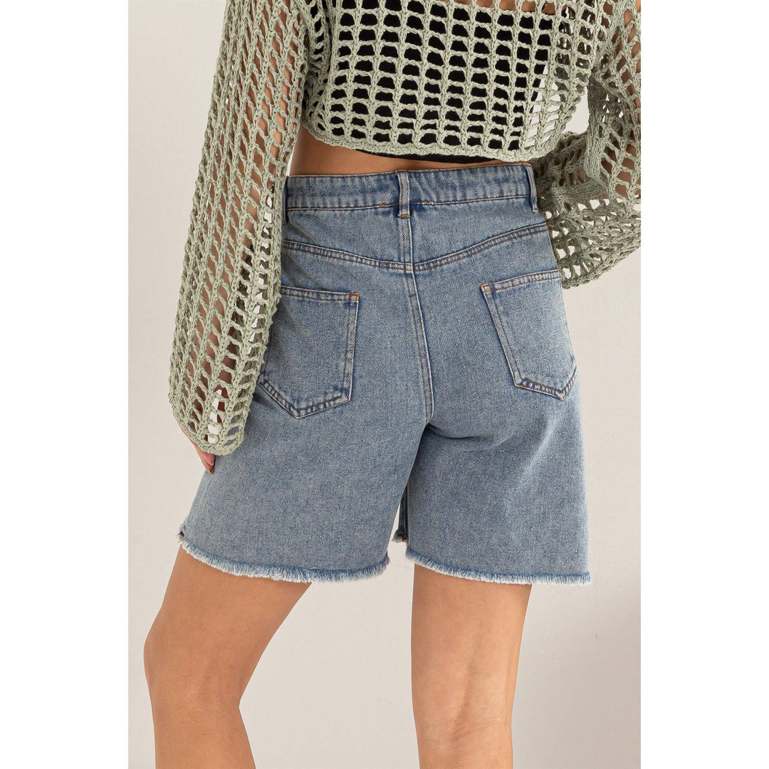 HF24C616-Distressed Bermuda Denim Shorts