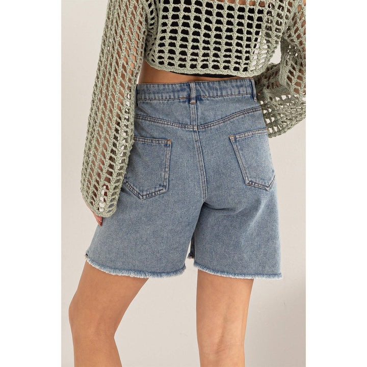 HF24C616-Distressed Bermuda Denim Shorts