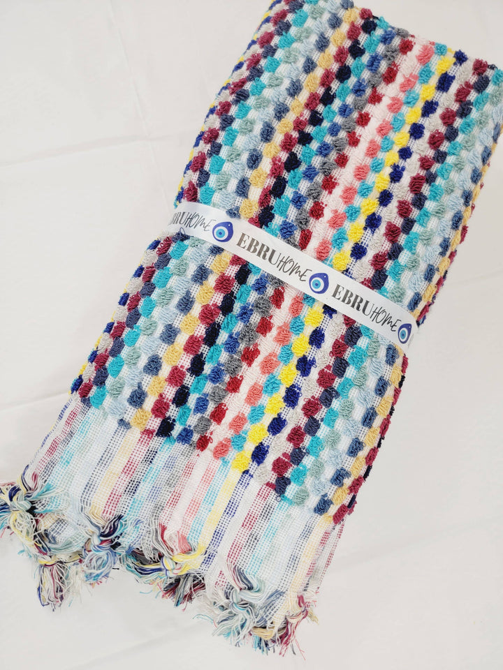 Colorful Organic Turkish Cotton Pom Pom Towel