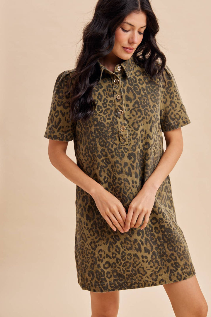 LEOPARD UTILITY MINI DRESS
