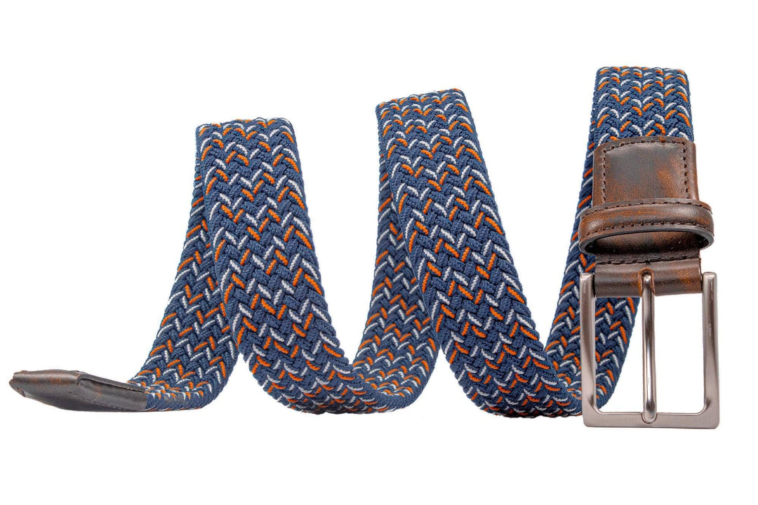 Braided Collegiate Navy and Orange Stretch Belt