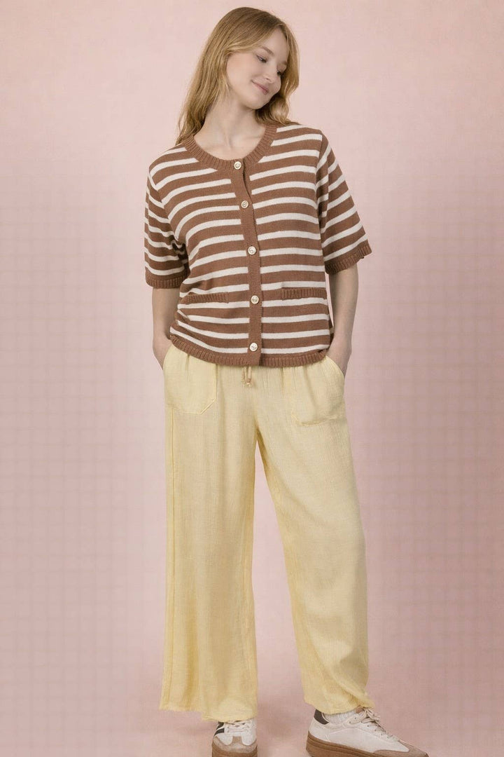 Stripe Button Down Knit Sweater Top Kelly Green