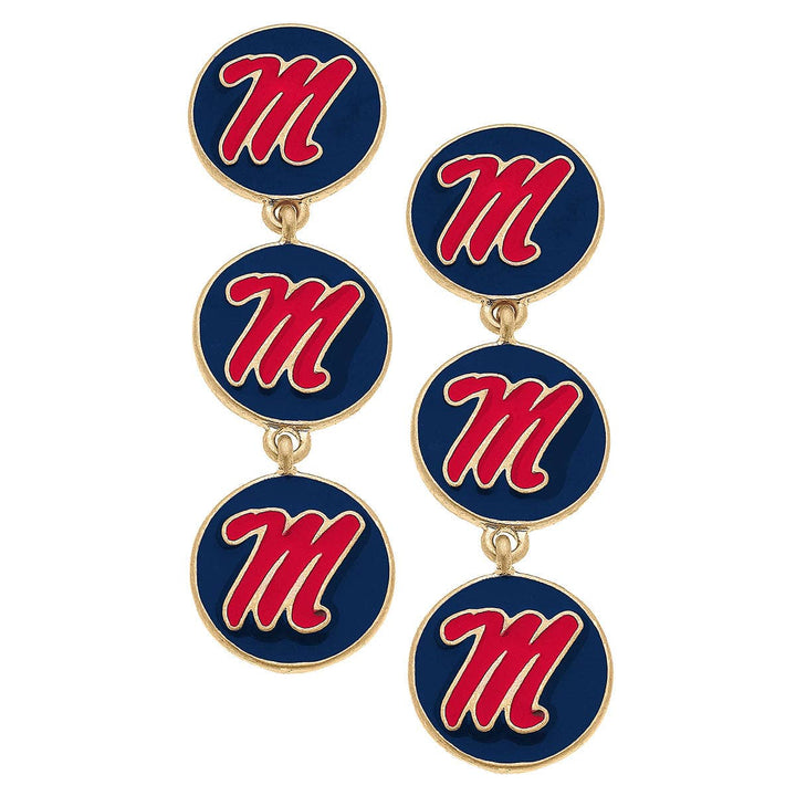Ole Miss Rebels Triple Drop Enamel Earrings in Navy