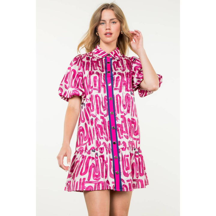 Button Up Print Dress