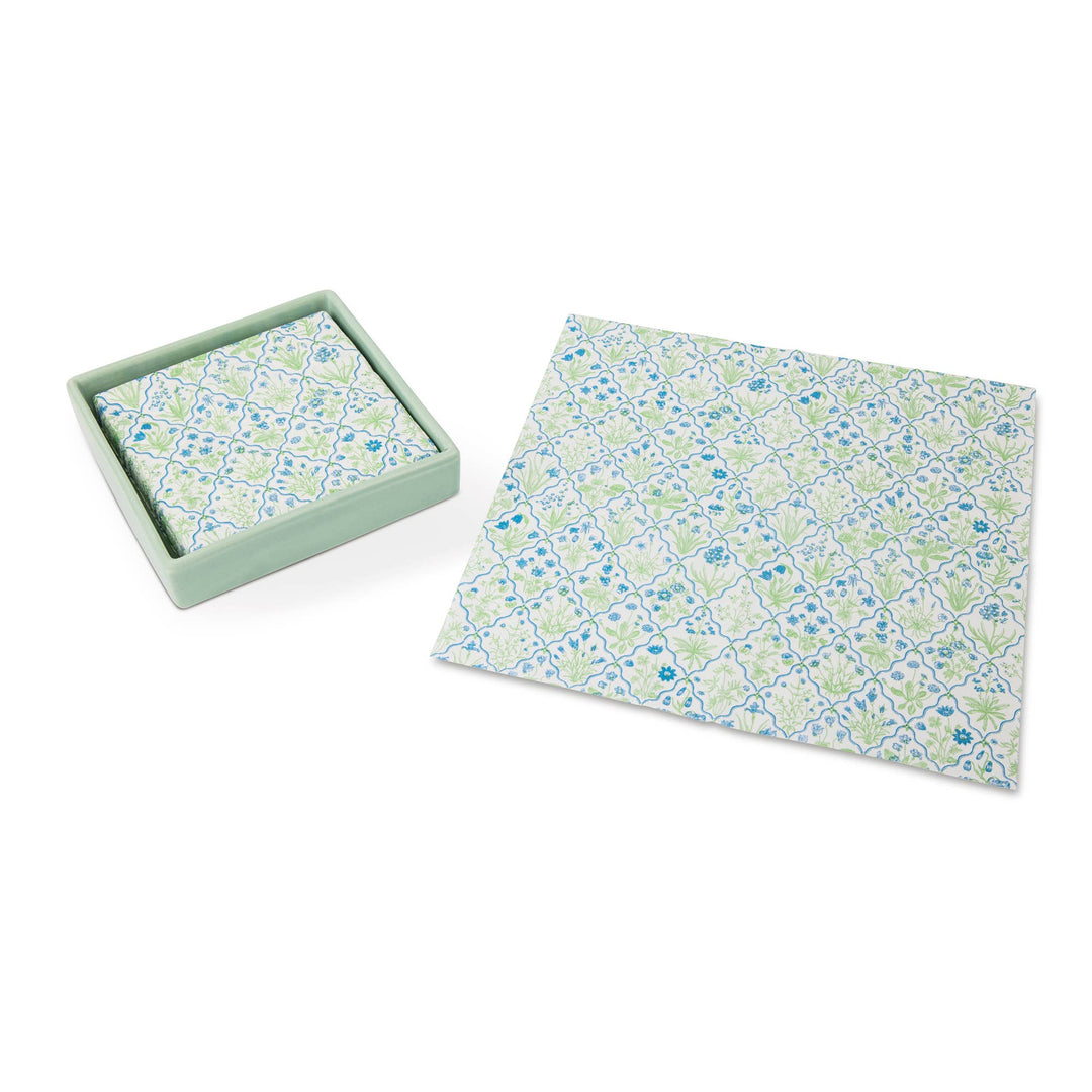Printed Cocktail Napkins w/ Ceramic Tray - Botanical Print