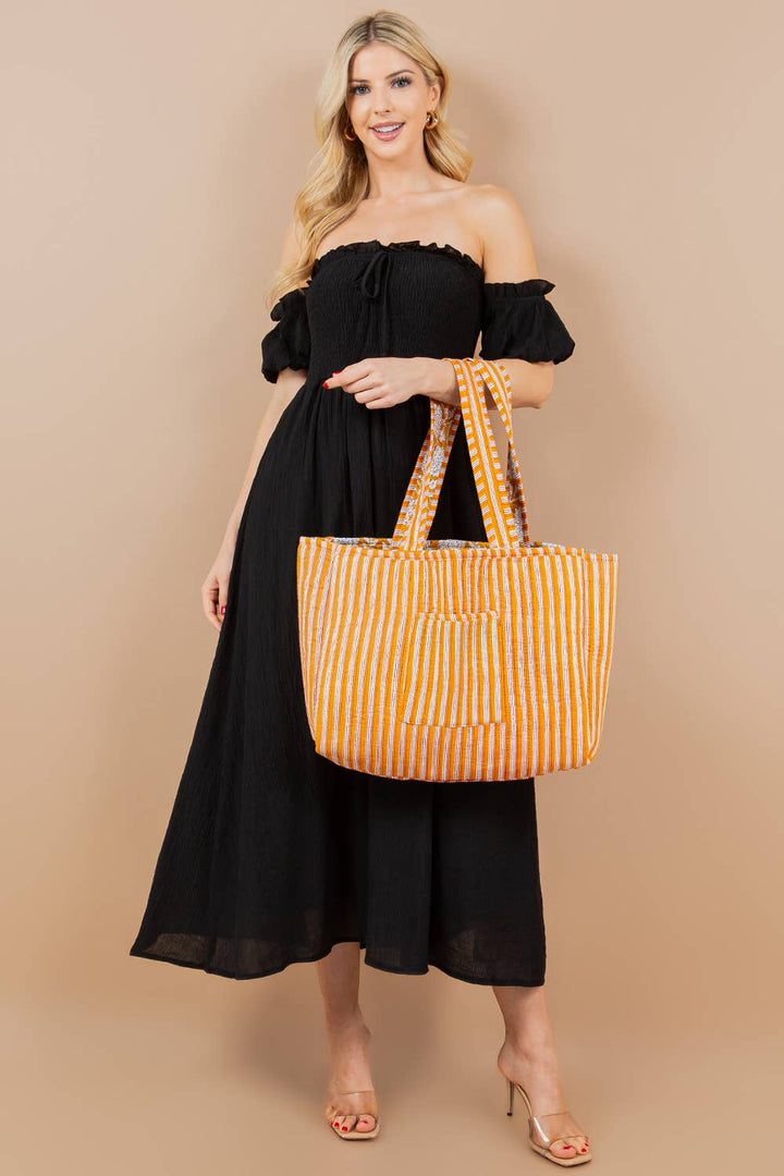 Yellow Floral Quilted Tote Bag