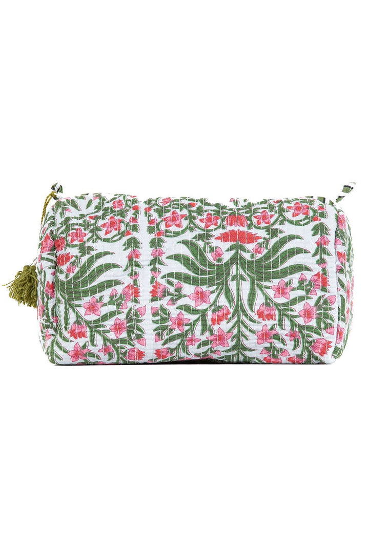 Black Floral print Quilted Cotton Toiletry Bag Set