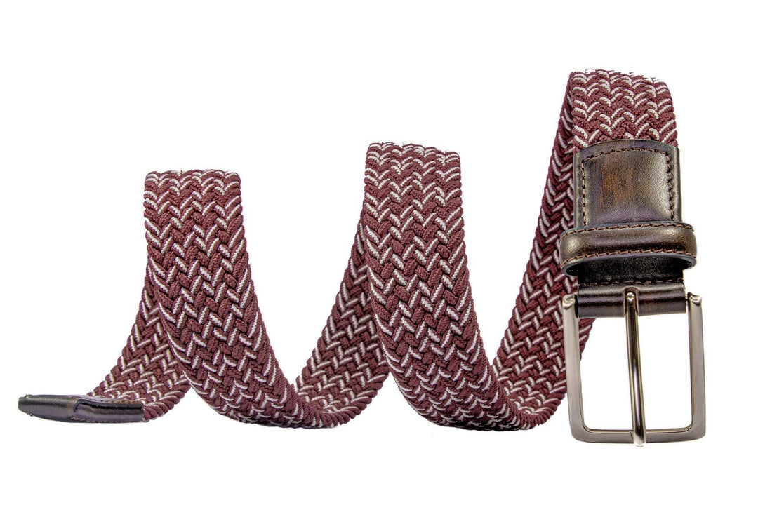 Braided Collegiate Maroon and Gray Stretch Belt