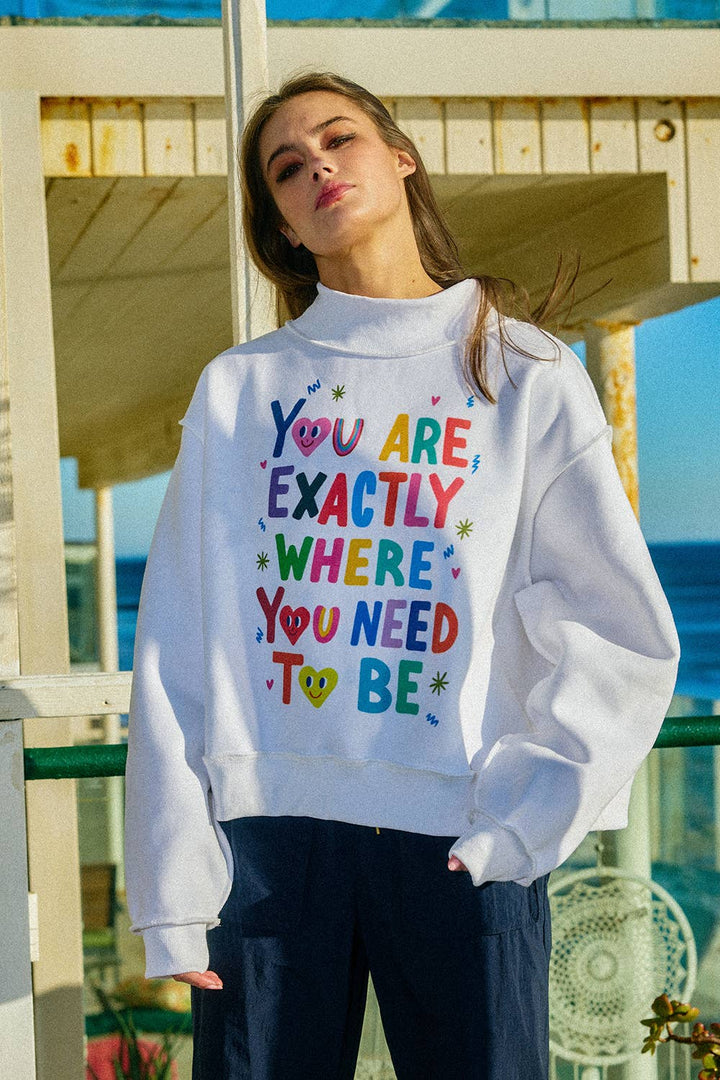 Reversible Graphic Mock-Neck Crop Sweatshirt