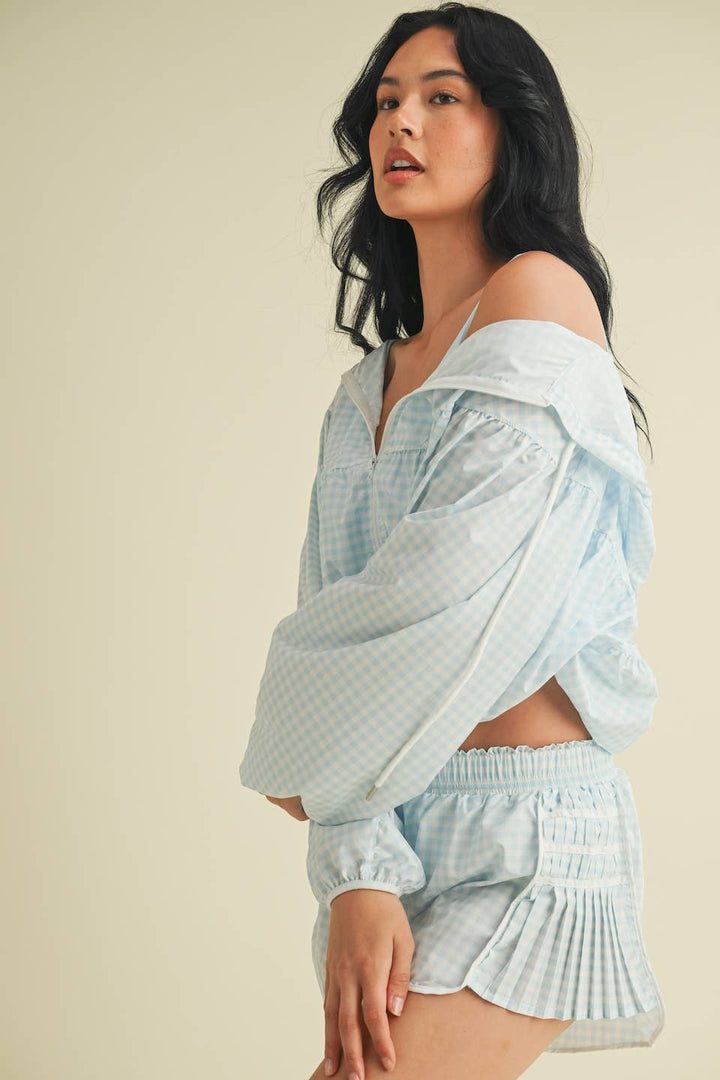 Lightweight Gingham Print Jacket Blue