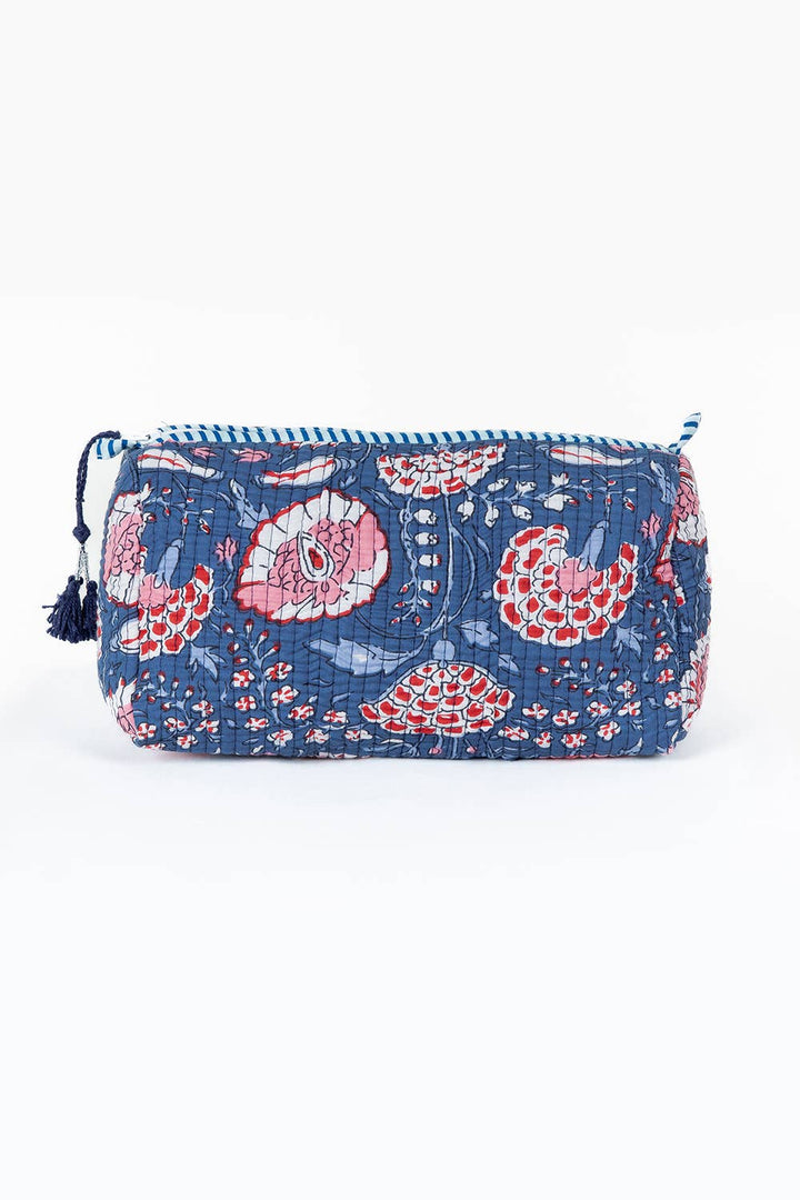 Blue Floral Quilted Toiletry Bag