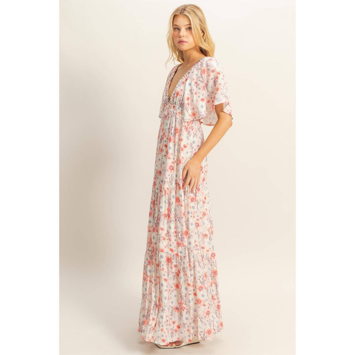 Floral V-Neck Flowy Tiered Maxi Dress