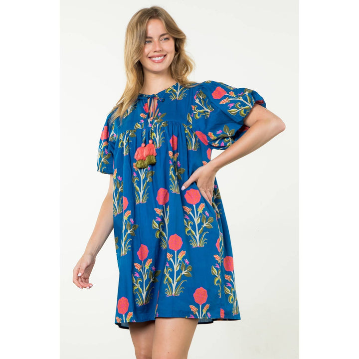 Puff Sleeve Flower Print Dress