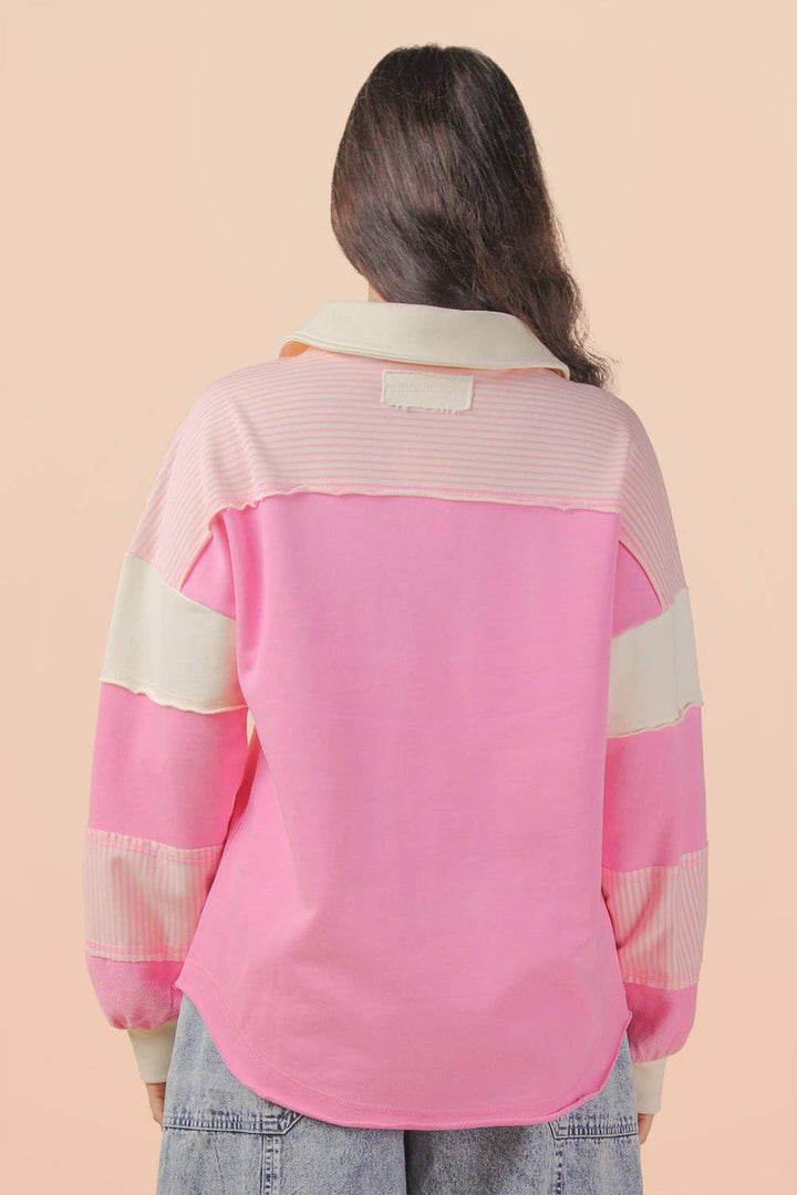 Very J Color Block Oversized Casual Knit Top