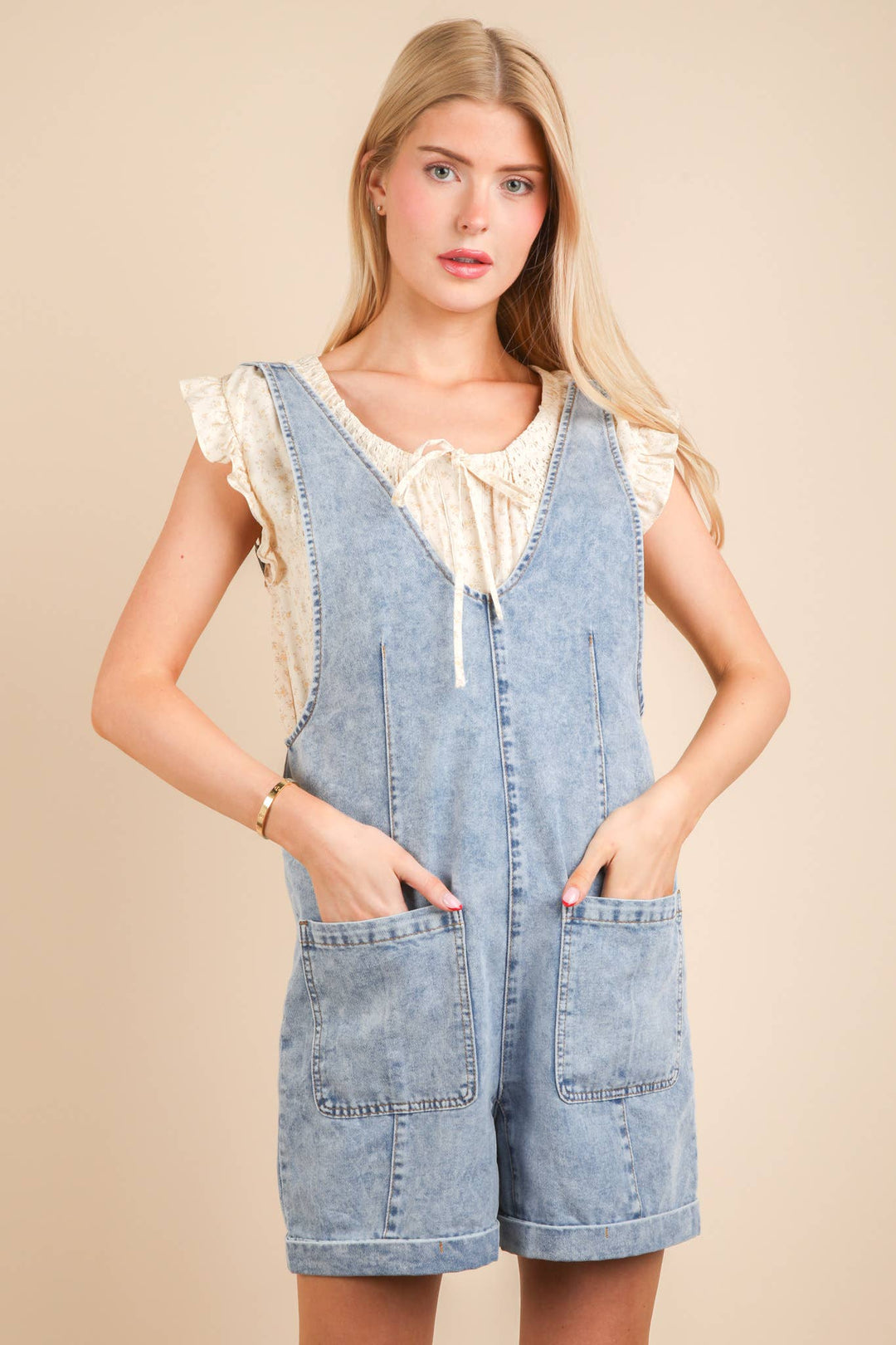 NP70785-Washed Denim Casual Romper