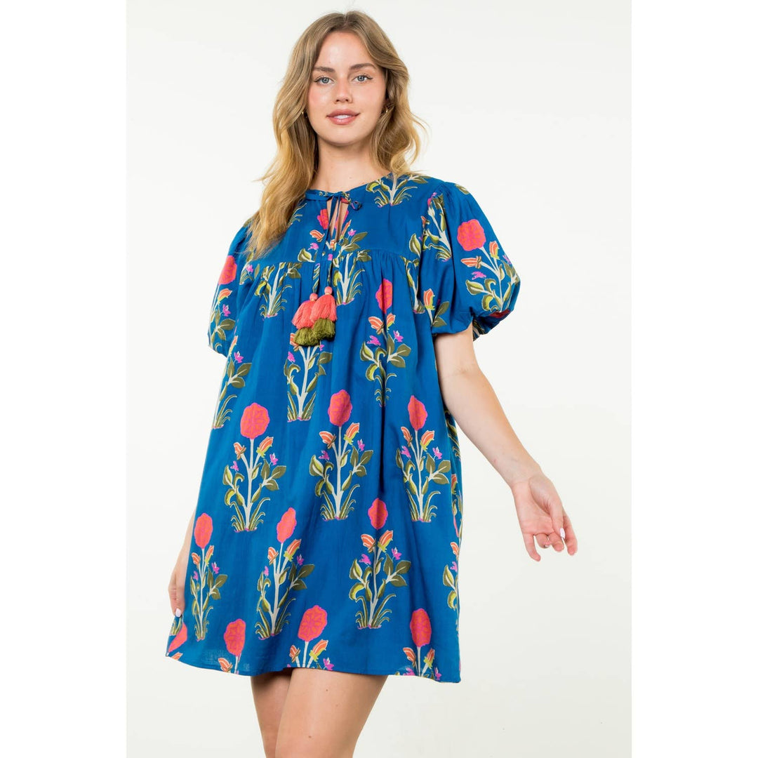 Puff Sleeve Flower Print Dress