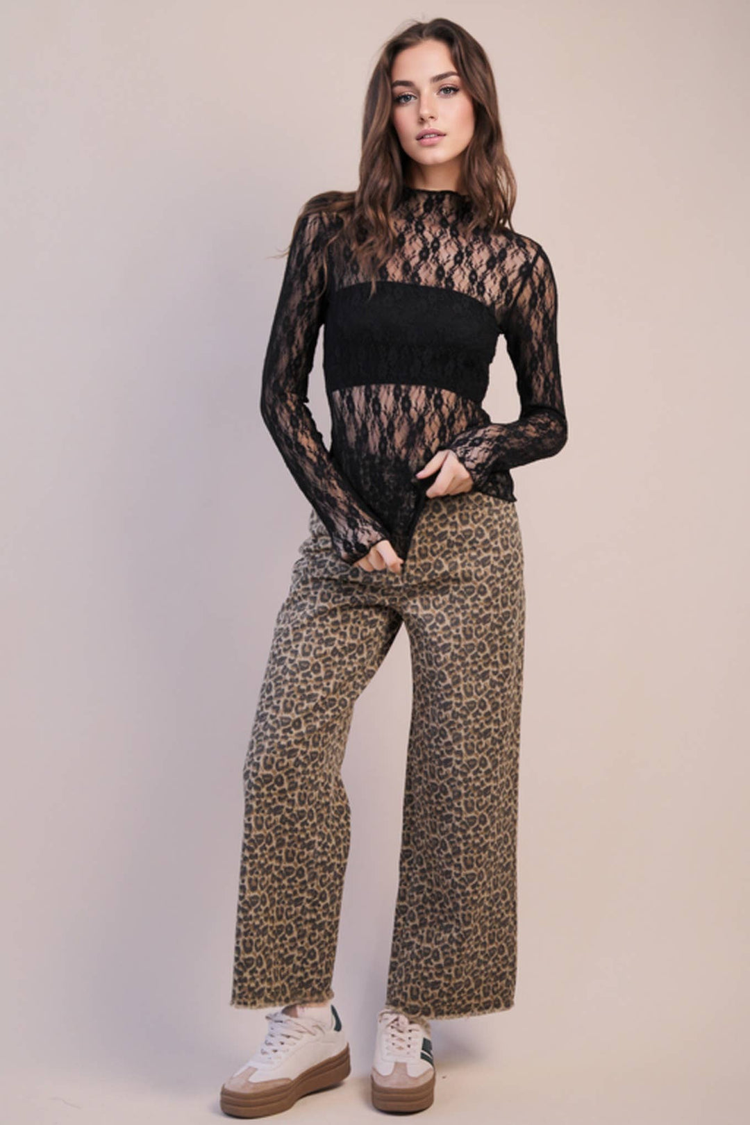 Very J Fitted Sheer Mesh Lace Top