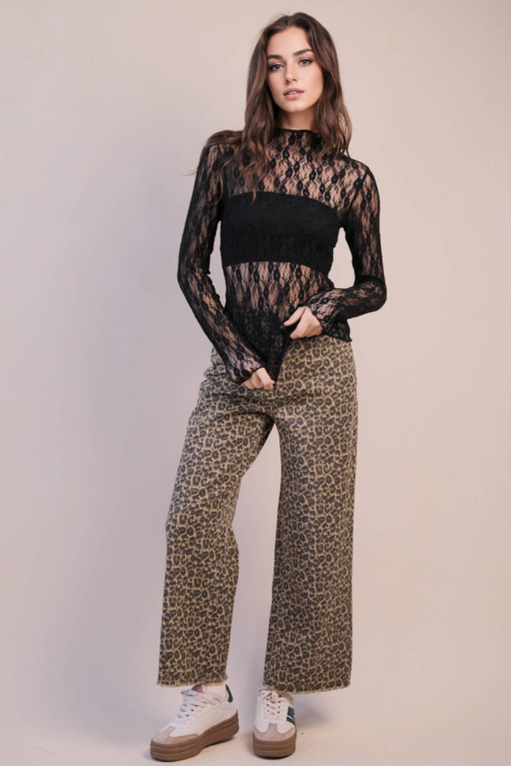 Very J Fitted Sheer Mesh Lace Top